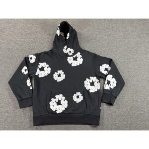Denim Tears Hoodie Mens Medium Black Floral Graphic Fleece Pullover Made USA